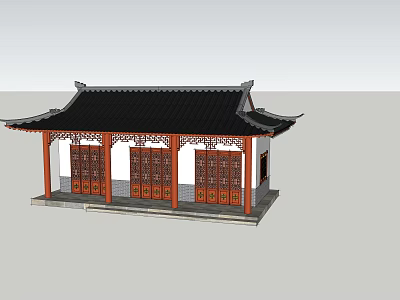 Traditional Chinese Ancient Architecture With Overhanging Eaves Carved Wooden Doors And Roof 3d model