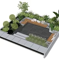 Courtyard Garden Design With Stone Tiled Floor Bench And Green Plants