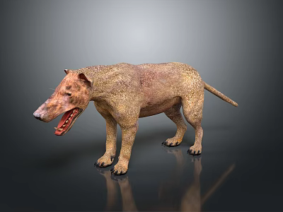 Realistic 3D Model Dog With Rough Texture Open Mouth And Gray Reflective Background 3d model