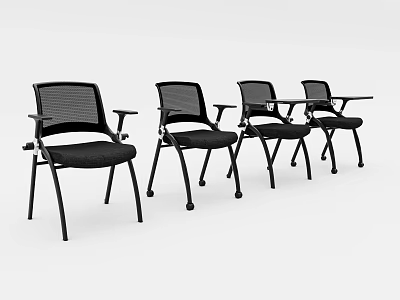 Four Black Office Chairs With Mesh Backrest Armrests And Metal Frame 3d model