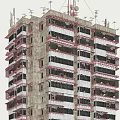 Residential Building Under Construction With Scaffolding Steel Structures Balconies And Window Frames 3d model