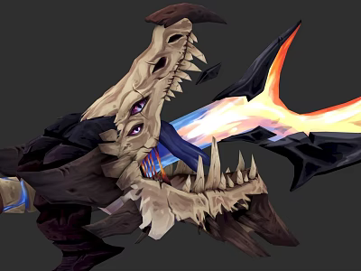 Mythical Weapon With Crocodile Skull Design And Glowing Orange Blue Blade 3d model