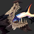 Mythical Weapon With Crocodile Skull Design And Glowing Orange Blue Blade