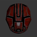Futuristic Warrior Helmet In Red With Black Accents And Glowing Orange Visor