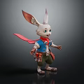 Cartoon Rabbit With Big Ears Blue Vest Red Scarf Green Pants And Tool Bag