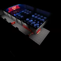 Modern Performance Stage Design With Red Blue Lighting And Seating Arrangement 3d model