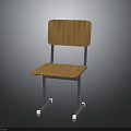 Simple Practical Student Desk Chair With Wooden Top Backrest And Metal Frame
