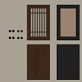Various Design Wardrobe Doors Including Wooden Black Grid And Perforated Panels With Knobs 3d model