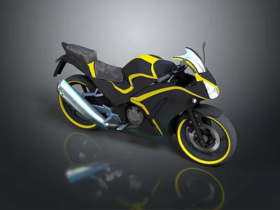 Sporty Black and Yellow Motorcycle with Sleek Fairing Reflective Wheels and Stylish Seat on Dark Background 3d model