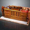 Wooden Dresser With Carved Patterns Decorative Items And Red Cloth On White Base