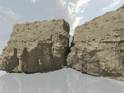 Natural Stone And Wood Elements With Rough Natural Textures In Outdoor Sky Clouds Environment 3d model