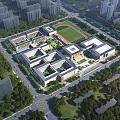 Modern School Campus Design With Classroom Buildings Sports Field And Greenery Surroundings