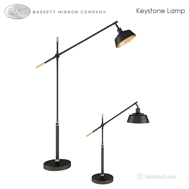 Modern Black Floor Lamp With Adjustable Arm And Gold Accent Base 3d model 