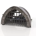 Antique Arched Architectural Component With Stone Frame And Metal Grille