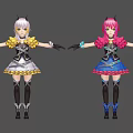 Game Anime Characters White Pink Hair Colorful Dresses Frilled Sleeves Black Boots 3D Model Design