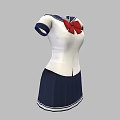 Sailor Uniform With White Top Short Sleeves Navy Blue Skirt And Red Bow