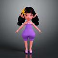 Cute Fantasy Character With Black Pigtails Yellow Flower Headpiece Pointed Ears Purple Outfit Pink Eyes