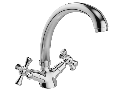 Chrome Plated Silver Faucet With Cross Handles And Elegant Smooth Classic Design 3d model