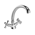 Chrome Plated Silver Faucet With Cross Handles And Elegant Smooth Classic Design