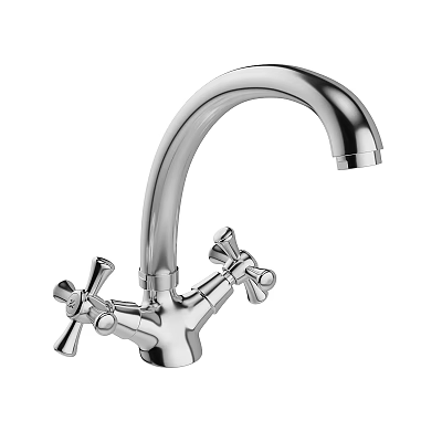 Chrome Plated Silver Faucet With Cross Handles And Elegant Smooth Classic Design 3d model