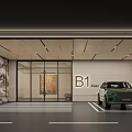 Elevator Passage In Underground Parking With Marble Wall And Car 3d model