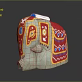 Red Yellow Blue Elephant Sculpture With Traditional Decorative Patterns And Reflection