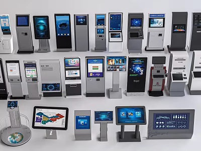 Smart Machines Featuring Self Service Kiosks Intelligent Interactive Touchscreen Devices With Various Sizes And Styles 3d model