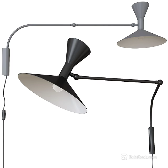 Modern Black And Gray Wall Lamp With Adjustable Arm And Conical Shade 3d model 