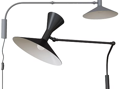 Modern Black And Gray Wall Lamp With Adjustable Arm And Conical Shade 3d model