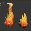 Cartoon Style Game Movie Flame Characters with Expressive Eyes Mouth in Orange Red Fire Design