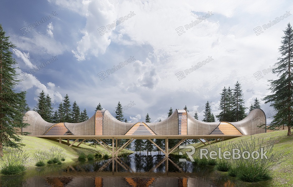 Modern Covered Bridge Landscape Bridge Landscape Covered Bridge Rain Corridor Frame Landscape Structure model