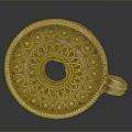 Ornate Circular Metal Home Decor Accessory With Intricate Design And Handle