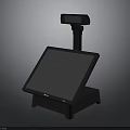 Modern Black POS Terminal With Touchscreen Display Scanner And Base