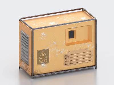 Yellow Industrial Equipment with Metal Frame Worn Surface Ventilation Grille Warning Label and Danger Sign 3d model