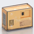 Yellow Industrial Equipment with Metal Frame Worn Surface Ventilation Grille Warning Label and Danger Sign