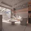 Modern Leisure Room Interior With Armchairs Round Table Chandelier And Bookshelves