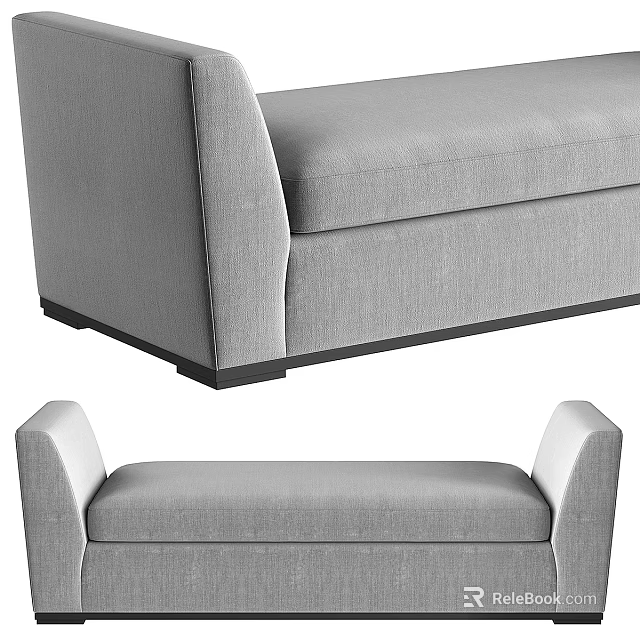 Elegant Modern Gray Sofa Bench With Soft Cushioned Seat And Upholstered Backrest Design 3d model 