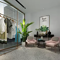Modern Clothing Store Interior With Clothes on Racks Mannequin in Dress Plants and Display Counter