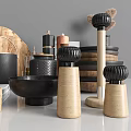 Modern Kitchen Utensils With Black Cookware Wooden Cutting Boards Cups Eggs Blueberries And Spice Jars