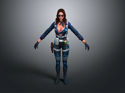 Man In Blue Work Uniform With Utility Belt And Gloves 3D Model Standing Pose 3d model