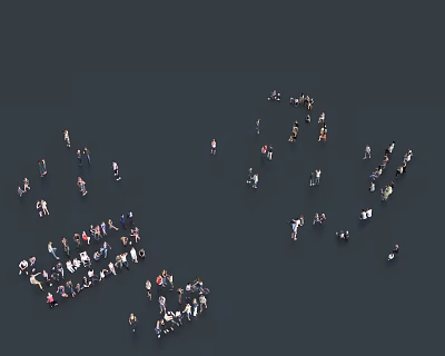 Crowd of People Scattered Across Dark Background in Aerial Overhead View 3d model