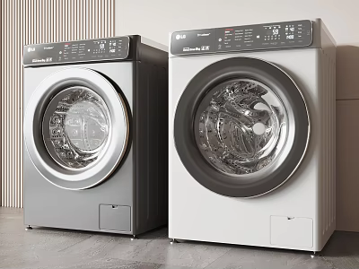 Gree Two Gray And White Front Loading Washing Machines With Control Panel And Transparent Door 3d model