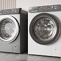 Gree Two Gray And White Front Loading Washing Machines With Control Panel And Transparent Door