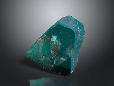 Green Raw Stone with Copper Spots and Natural Texture on Dark Reflective Surface 3d model