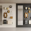 Modern Pegboard Wall Decor With Hanging Hats Bags And Coats For Home Organization