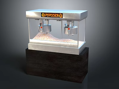Commercial Popcorn Machine With Double Stirring Units Transparent Display Window And Wooden Base 3d model