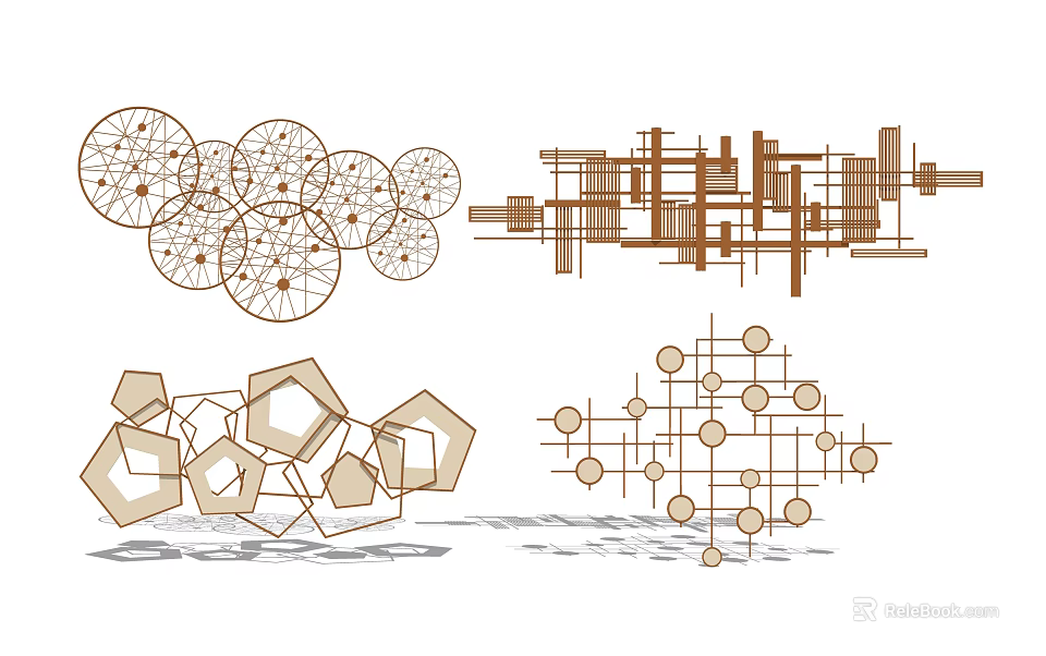 Modern Geometric Metallic Wall Decor With Circular Hexagonal Abstract Line Designs 3d model