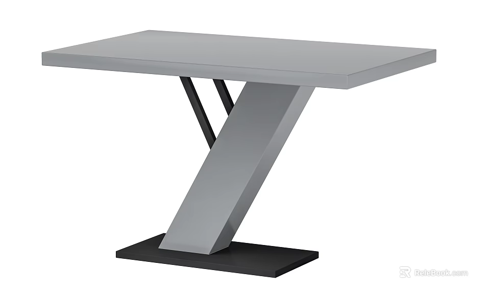 Modern Gray Dining Table With Unique Geometric Legs And Black Base 3d model 