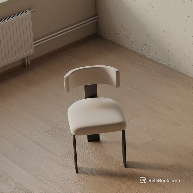 Modern Dining Chair with Curved Backrest Beige Upholstered Seat Black Metal Legs in Minimalist Interior 3d model 
