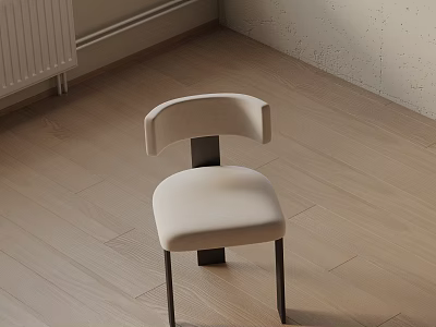 Modern Dining Chair with Curved Backrest Beige Upholstered Seat Black Metal Legs in Minimalist Interior 3d model
